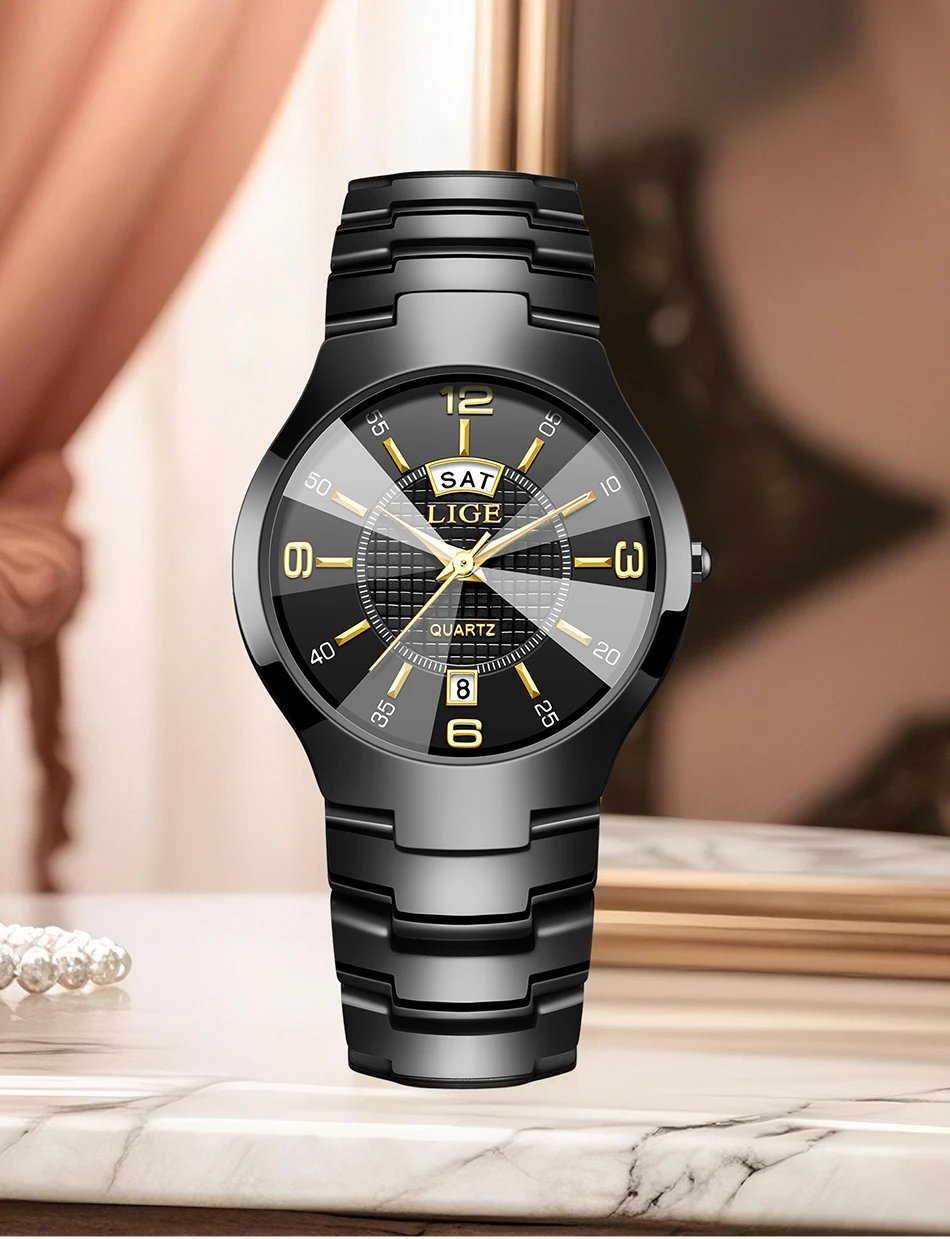 LIGE Fashion Ceramic Quartz Watch For Women Casual Sports Week Date Watch Ladies Watches Creative Steel Waterproof Watch Femme