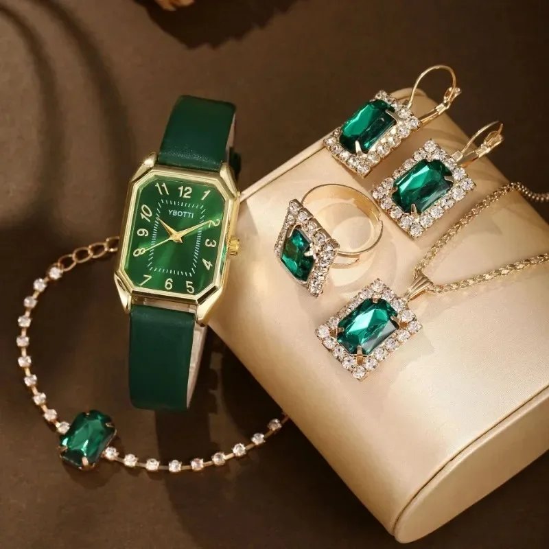Luxury New Leisure Leather Strap Women Watches Business Square Quartz Watches Korean Rhinestone Jewelry Set Montre Femme Elegant