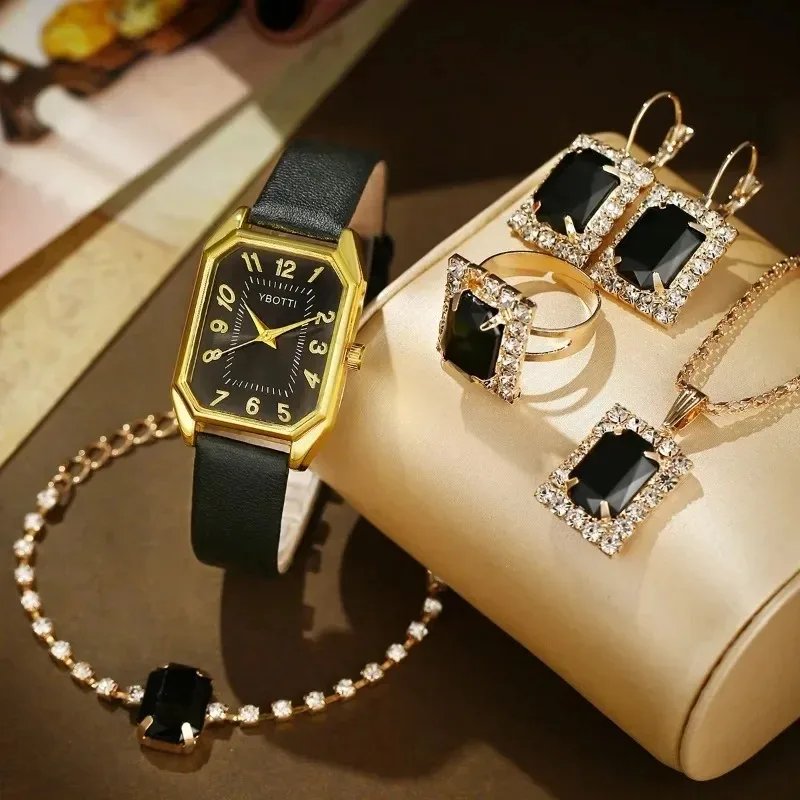 Luxury New Leisure Leather Strap Women Watches Business Square Quartz Watches Korean Rhinestone Jewelry Set Montre Femme Elegant - Image 4