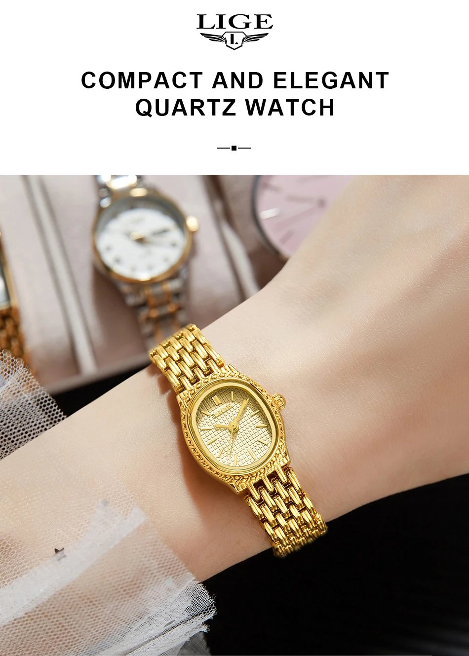 LIGE New Gold Quartz Watch Women Fashion Elegant Bracelet Watch Gift For Women Top Brand Luxury Waterproof Ladies Watches femme