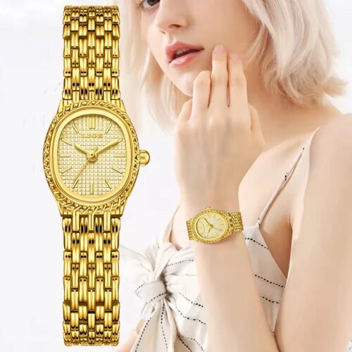LIGE New Gold Quartz Watch Women Fashion Elegant Bracelet Watch Gift For Women Top Brand Luxury Waterproof Ladies Watches femme