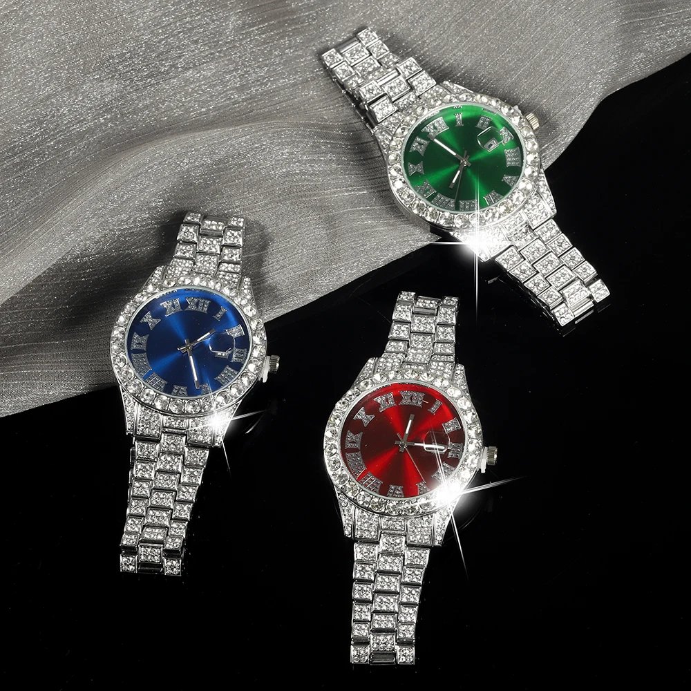 New Punk Men Watch Iced Out Diamond Sparkling Quartz Watches Fashion Hip Hop Classic Silver Color Watch Jewelry Men Women Gift - Image 4