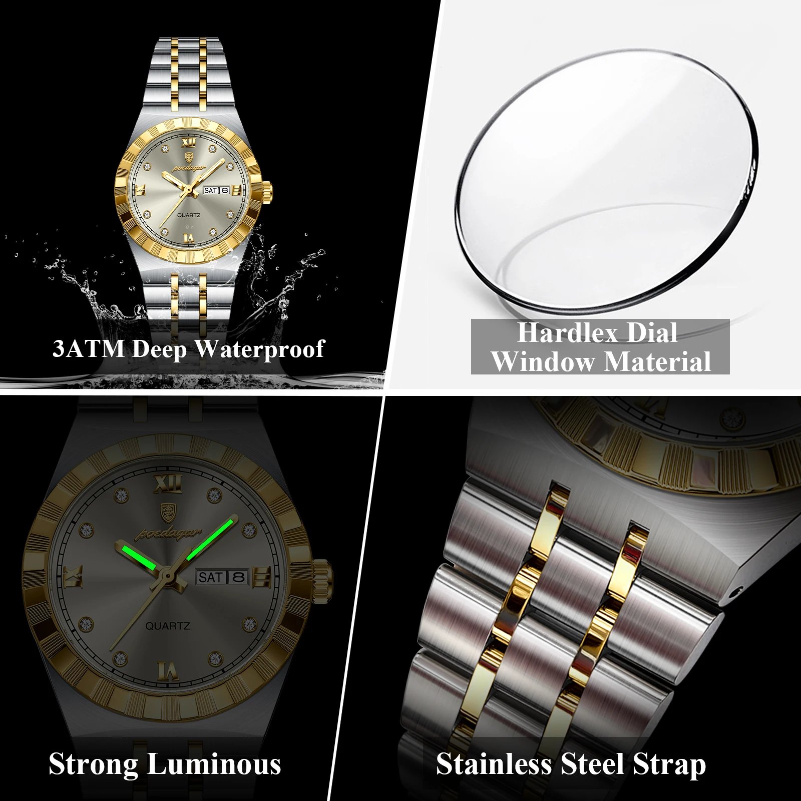 POEDAGAR Luxury Original Ladies Watch Luminous Waterproof Week Date Woman Wristwatch Stainless Steel Women Quartz Watches Female - Image 3