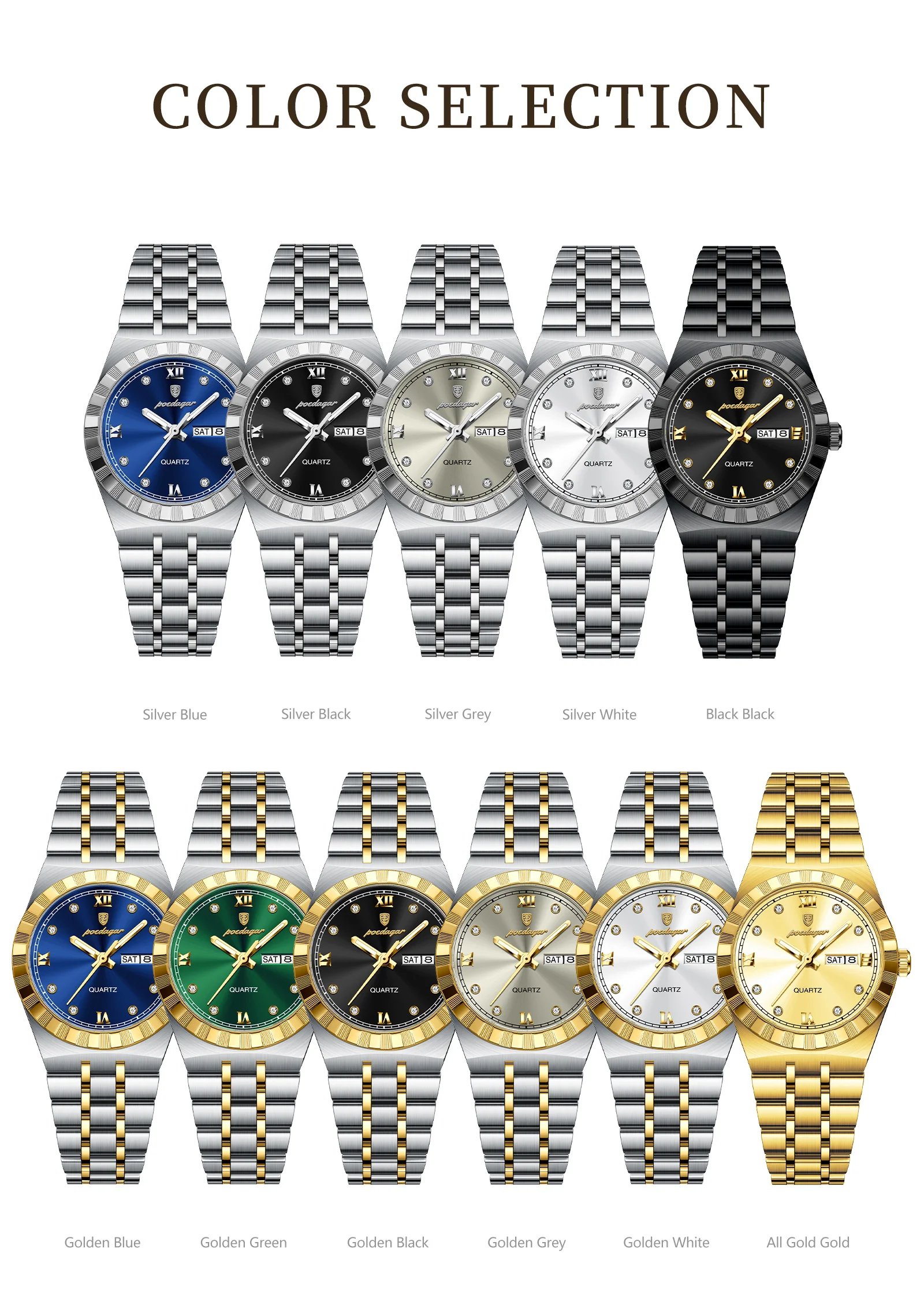 POEDAGAR Luxury Original Ladies Watch Luminous Waterproof Week Date Woman Wristwatch Stainless Steel Women Quartz Watches Female POEDAGAR Luxury Original Ladies Watch Luminous Waterproof Week Date Woman Wristwatch Stainless Steel Women Quartz Watches Female