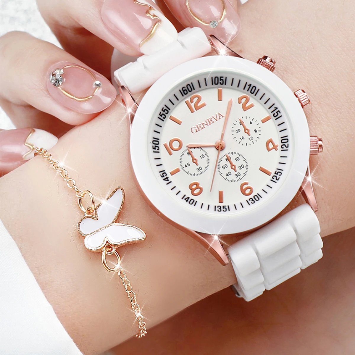 5/6PCS Fashion Women Watches Casual Silicone Band Ladies Quartz Watch Jewelry Set Relogios Feminino Girls Clock Gift(Without Box 5/6PCS Fashion Women Watches Casual Silicone Band Ladies Quartz Watch Jewelry Set Relogios Feminino Girls Clock Gift(Without Box