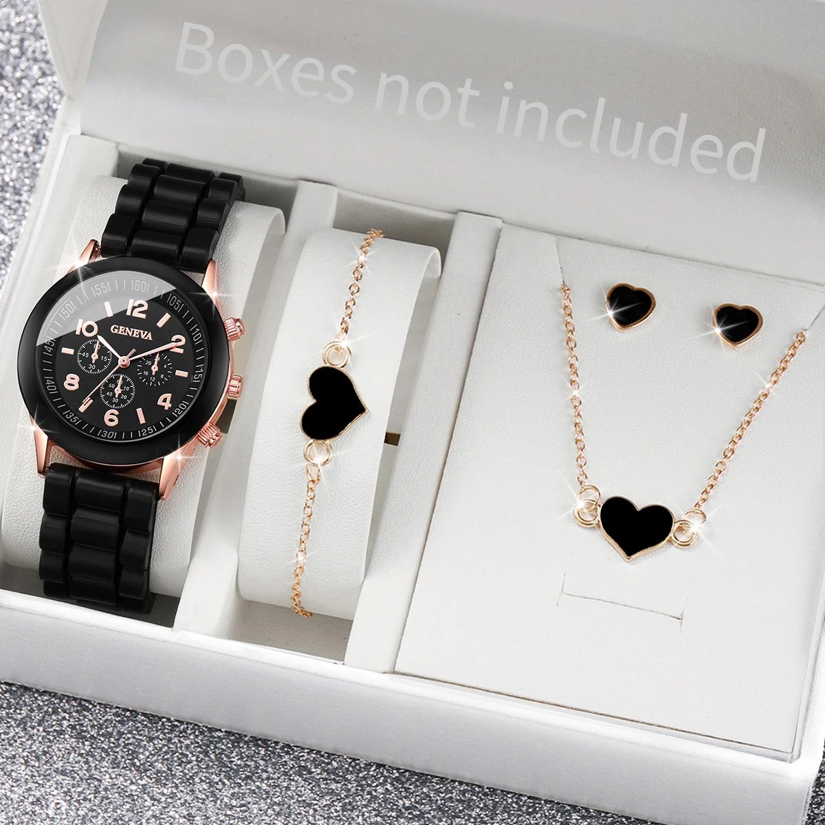 5/6PCS Fashion Women Watches Casual Silicone Band Ladies Quartz Watch Jewelry Set Relogios Feminino Girls Clock Gift(Without Box - Image 2