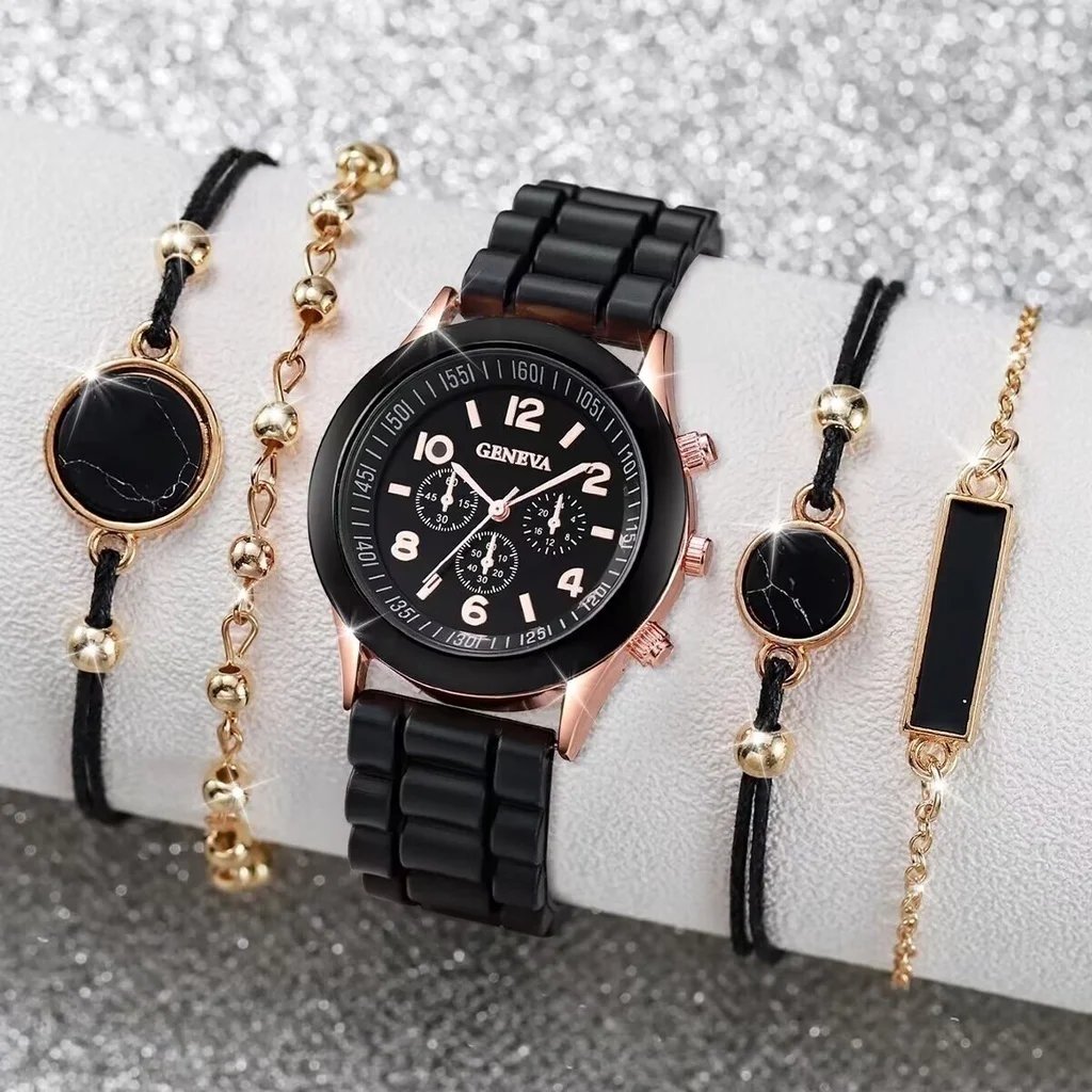 5/6PCS Fashion Women Watches Casual Silicone Band Ladies Quartz Watch Jewelry Set Relogios Feminino Girls Clock Gift(Without Box 5/6PCS Fashion Women Watches Casual Silicone Band Ladies Quartz Watch Jewelry Set Relogios Feminino Girls Clock Gift(Without Box