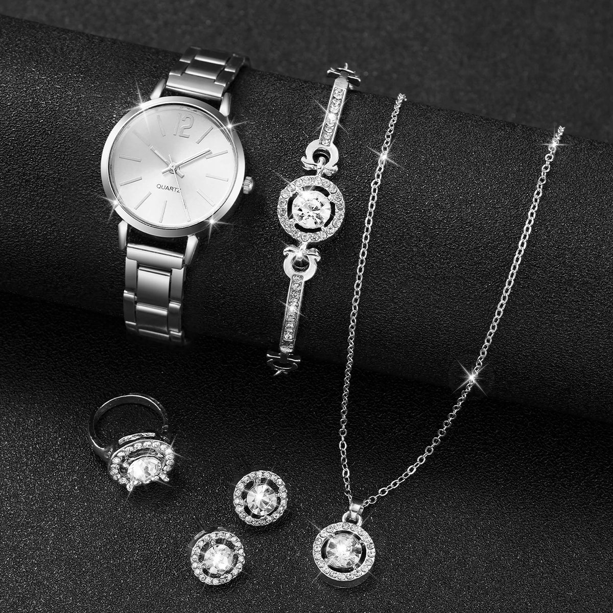 6PCS/Set Women Watches Fashion Stainless Steel Band Quartz Watch Diamond Jewelry(Without Box) - Image 2