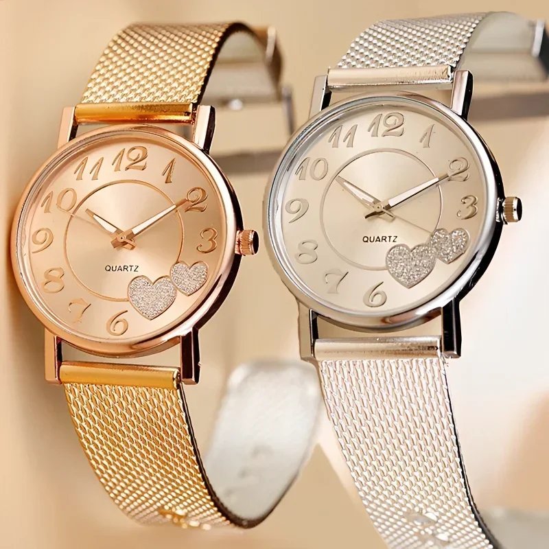 Elegant Rose Gold Heart Dial Watch Female Simple Temperament Student Waterproof Female High-level Female Luxury Watches Women - Image 2