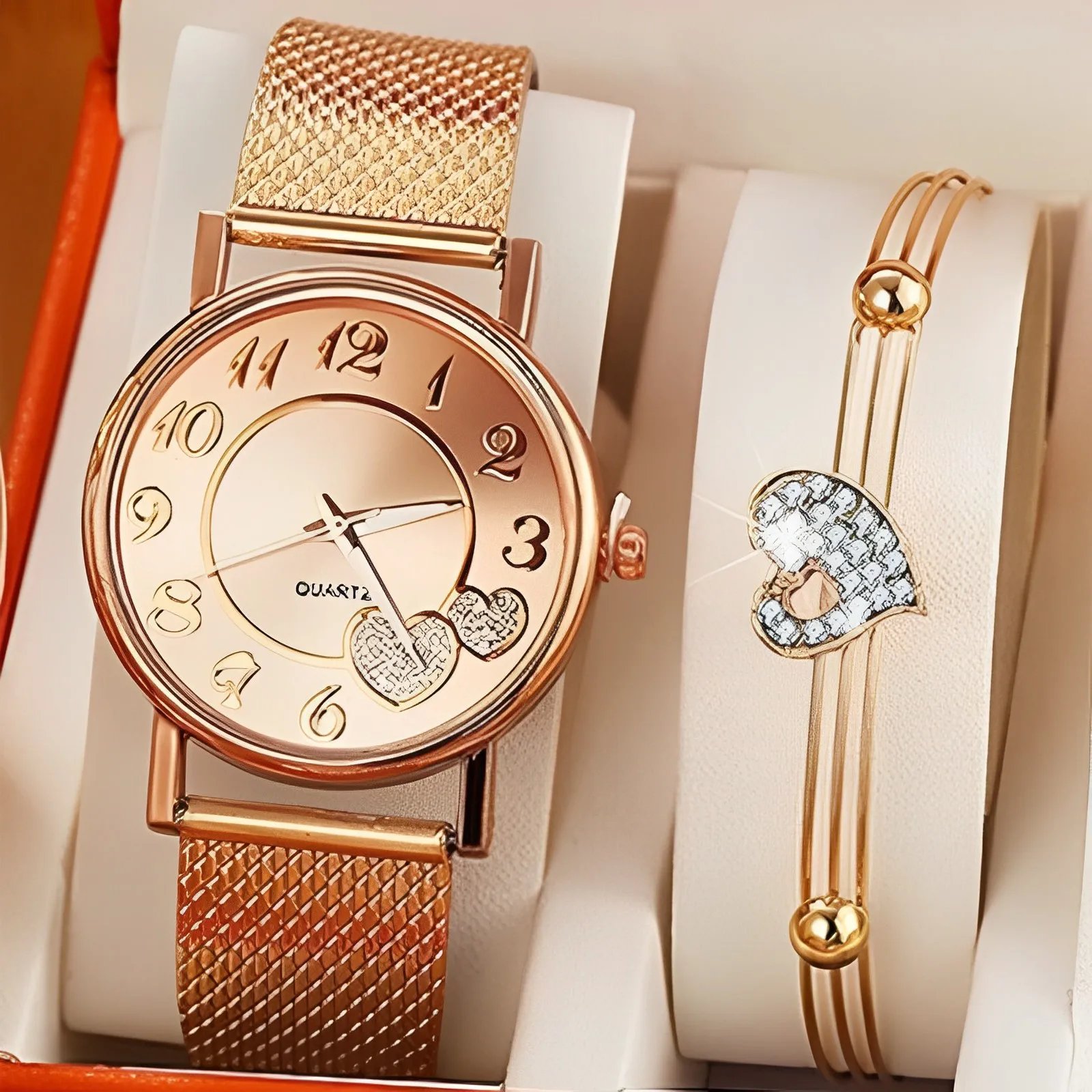Elegant Rose Gold Heart Dial Watch Female Simple Temperament Student Waterproof Female High-level Female Luxury Watches Women Elegant Rose Gold Heart Dial Watch Female Simple Temperament Student Waterproof Female High-level Female Luxury Watches Women
