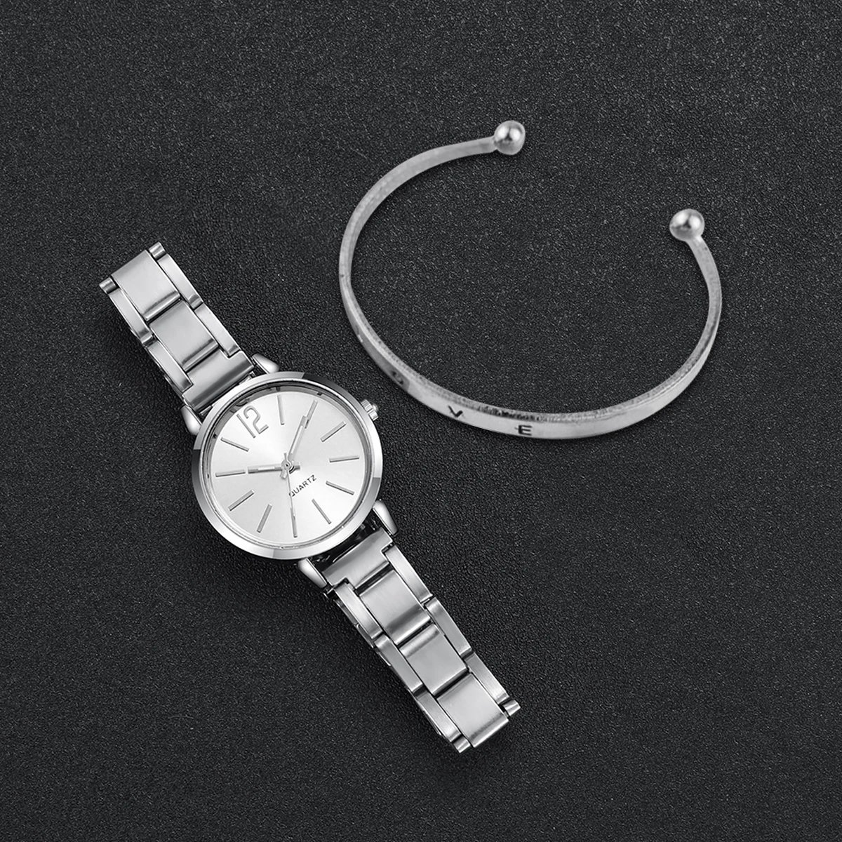 Fashion Women Elagant Watch Casual Simple Steel Strap Quartz Watch Love Bracelet 2PCs Set Temperament Wearing Style - Image 4