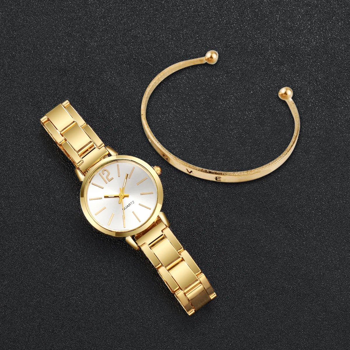 Fashion Women Elagant Watch Casual Simple Steel Strap Quartz Watch Love Bracelet 2PCs Set Temperament Wearing Style Fashion Women Elagant Watch Casual Simple Steel Strap Quartz Watch Love Bracelet 2PCs Set Temperament Wearing Style