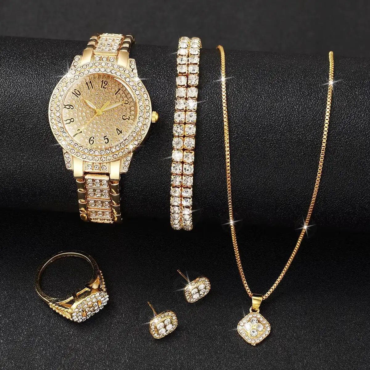 6PCS/Set Luxury Full Diamond Women Watches Fashion Ladies Quartz Wristwatch Jewelry Set Reloj Mujer(Without Box) - Image 4