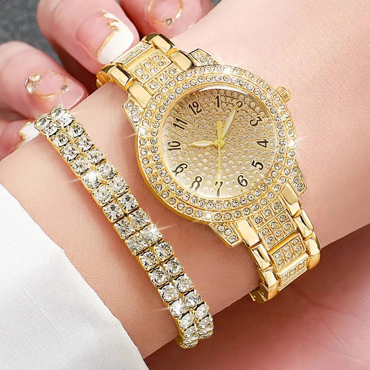 6PCS/Set Luxury Full Diamond Women Watches Fashion Ladies Quartz Wristwatch Jewelry Set Reloj Mujer(Without Box) - Image 3