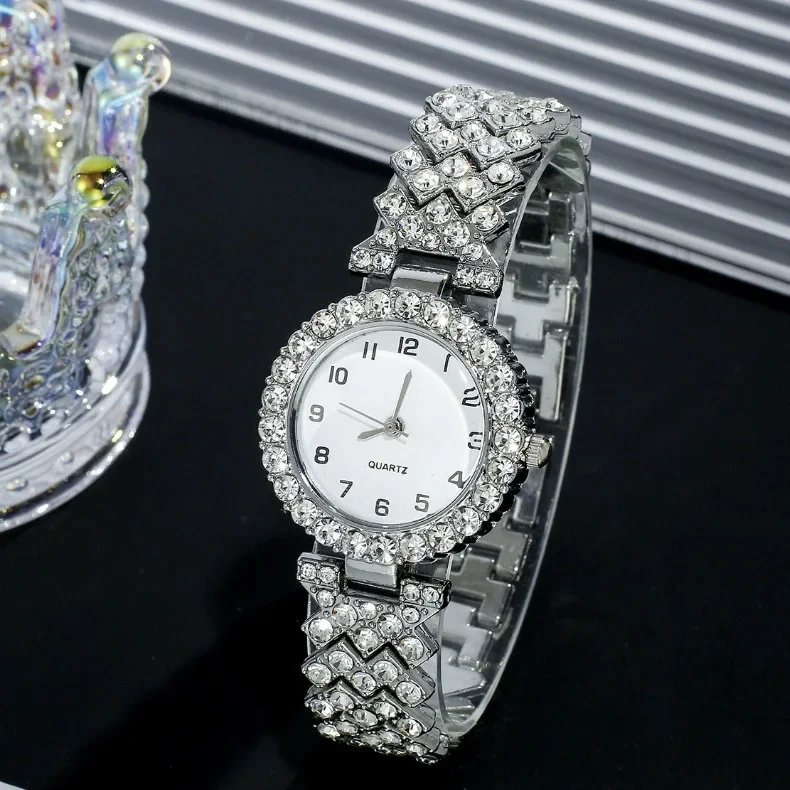 2pcs Luxury Fashion Women Watch Set Silver Strap Ladies Quartz Wristwatch Alloy Bracelet for Ladies Jewelry Set Clock Gift
