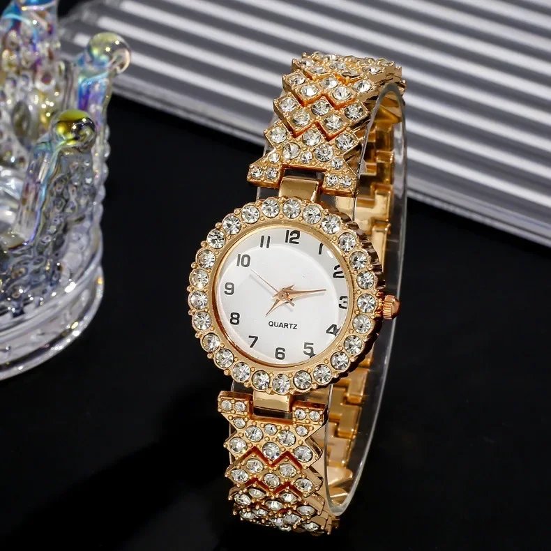 2pcs Luxury Fashion Women Watch Set Silver Strap Ladies Quartz Wristwatch Alloy Bracelet for Ladies Jewelry Set Clock Gift