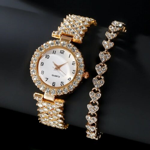 2pcs Luxury Fashion Women Watch Set Silver Strap Ladies Quartz Wristwatch Alloy Bracelet for Ladies Jewelry Set Clock Gift