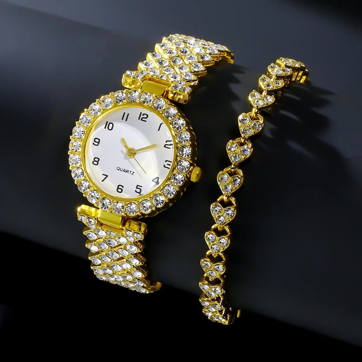 2pcs Luxury Fashion Women Watch Set Silver Strap Ladies Quartz Wristwatch Alloy Bracelet for Ladies Jewelry Set Clock Gift