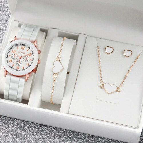4PCS/Set Geneva Watch Fashion Silicone Band Women Watches Heart Jewelry Set ( Without Box )