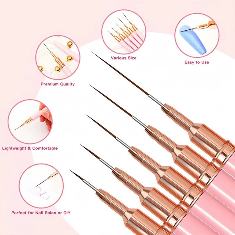 5 Pieces Set Liner Brush for Nail Art Painting,Fine Liner Brushes for Nails,Liner Nail Brush Set for Acrylic