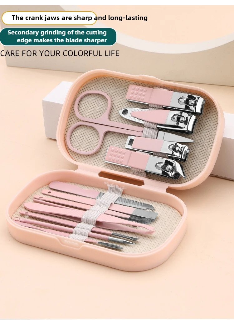 14 Piece Deluxe Manicure & Pedicure Set Pink And Blue Stainless Steel Nail Scissors, Clippers, Ear Digging Spoon for Men & Women