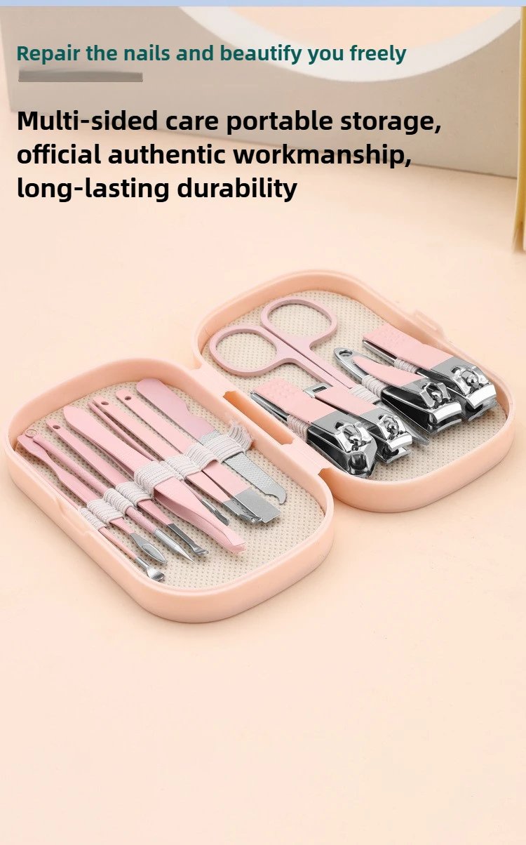 14 Piece Deluxe Manicure & Pedicure Set Pink And Blue Stainless Steel Nail Scissors, Clippers, Ear Digging Spoon for Men & Women