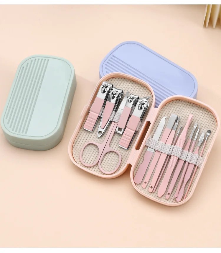 14 Piece Deluxe Manicure & Pedicure Set Pink And Blue Stainless Steel Nail Scissors, Clippers, Ear Digging Spoon for Men & Women