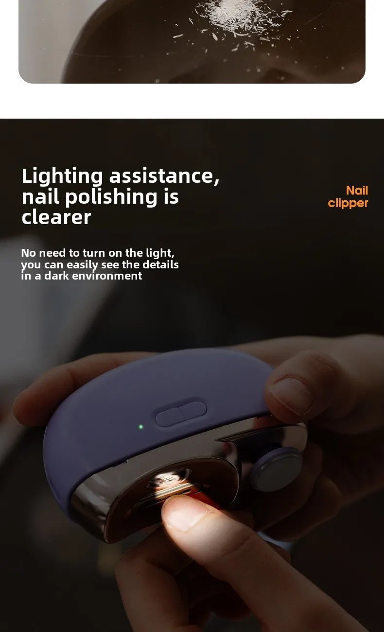 Electric Nail Clipper Grinding and Polishing with Light Automatic Nail Trimmer Rechargeable Nail Cutter Manicure for Baby Adult
