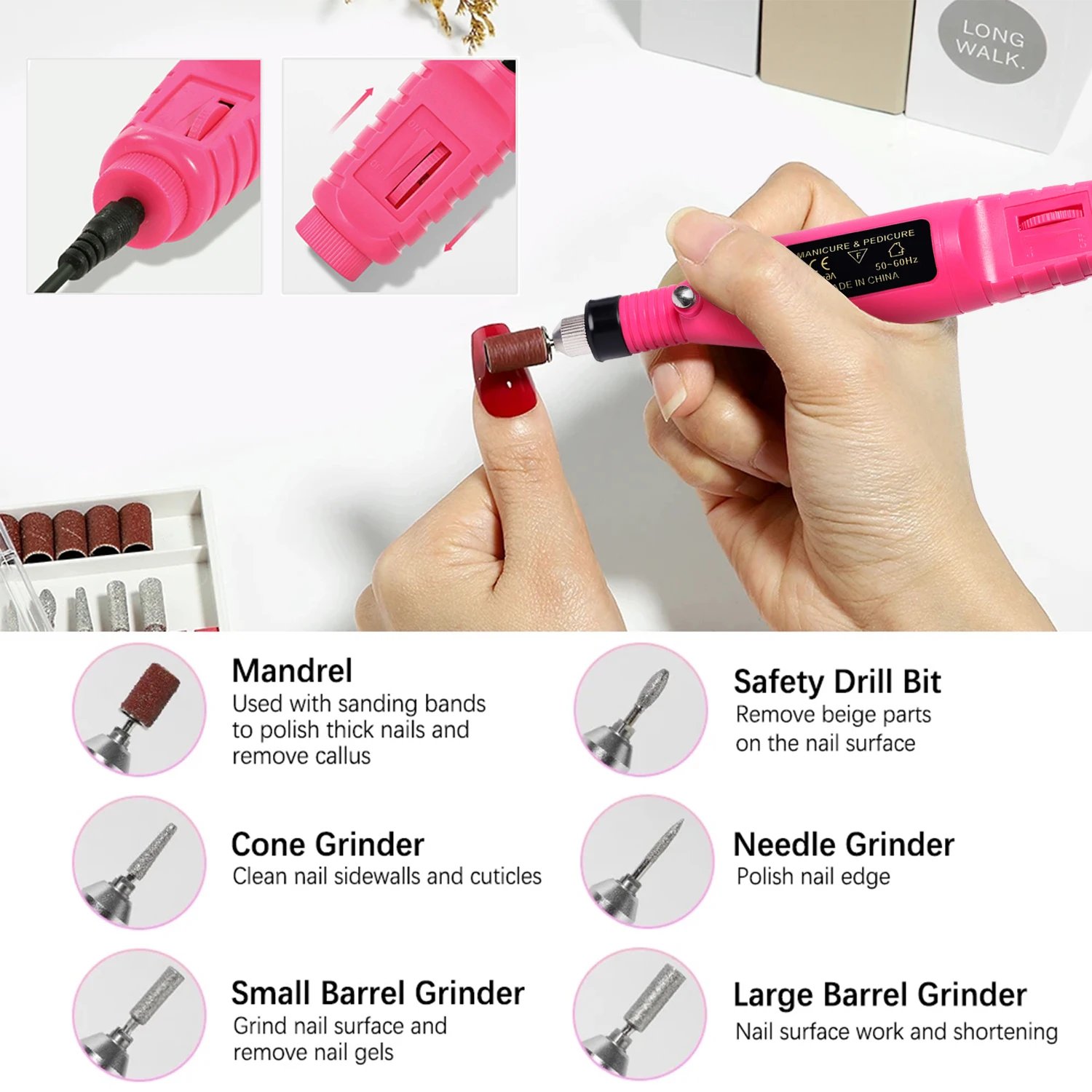 6 Color Portable Nail Polishing Machine NEW Nail Drill Machine Electric Nail Sander Nail Accessories Milling Cutter For Manicure