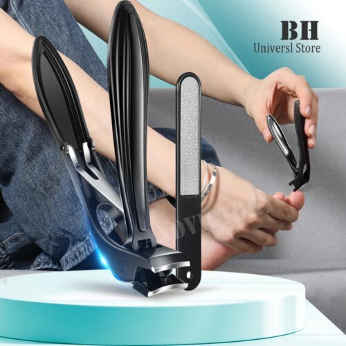 2Pcs Angled Head Nail Clippers with Catcher Nail File Thick Toenails Large with Wide Jaw Opening Fingernail Clipper Cutter