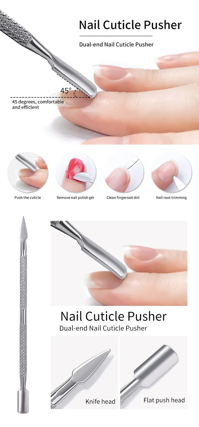 Double-ended Stainless Steel Cuticle Pusher Dead Skin Push Remover For Pedicure Manicure Nail Art Cleaner Care Tool