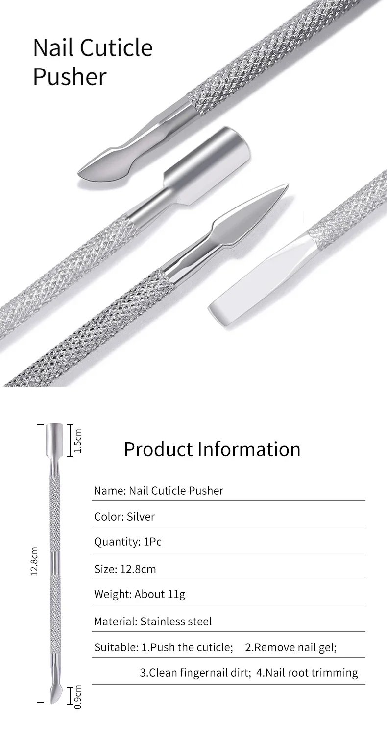 Double-ended Stainless Steel Cuticle Pusher Dead Skin Push Remover For Pedicure Manicure Nail Art Cleaner Care Tool