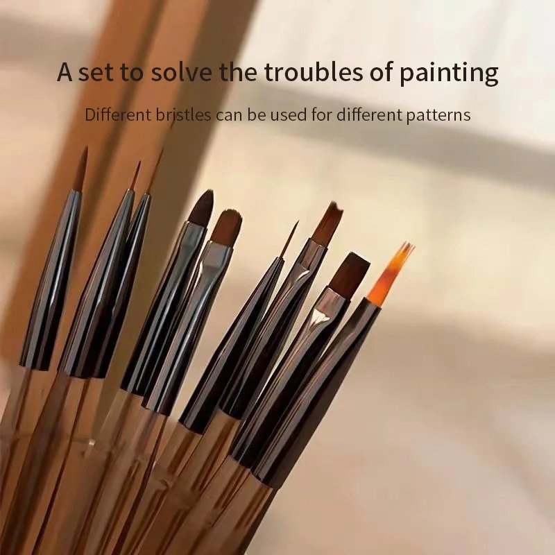 9PCS UV Gel Nail Brush Liner DIY Painting Pen Manicure Acrylic Drawing Brush for Nail Art Design Nails Tip Display Painting Tool