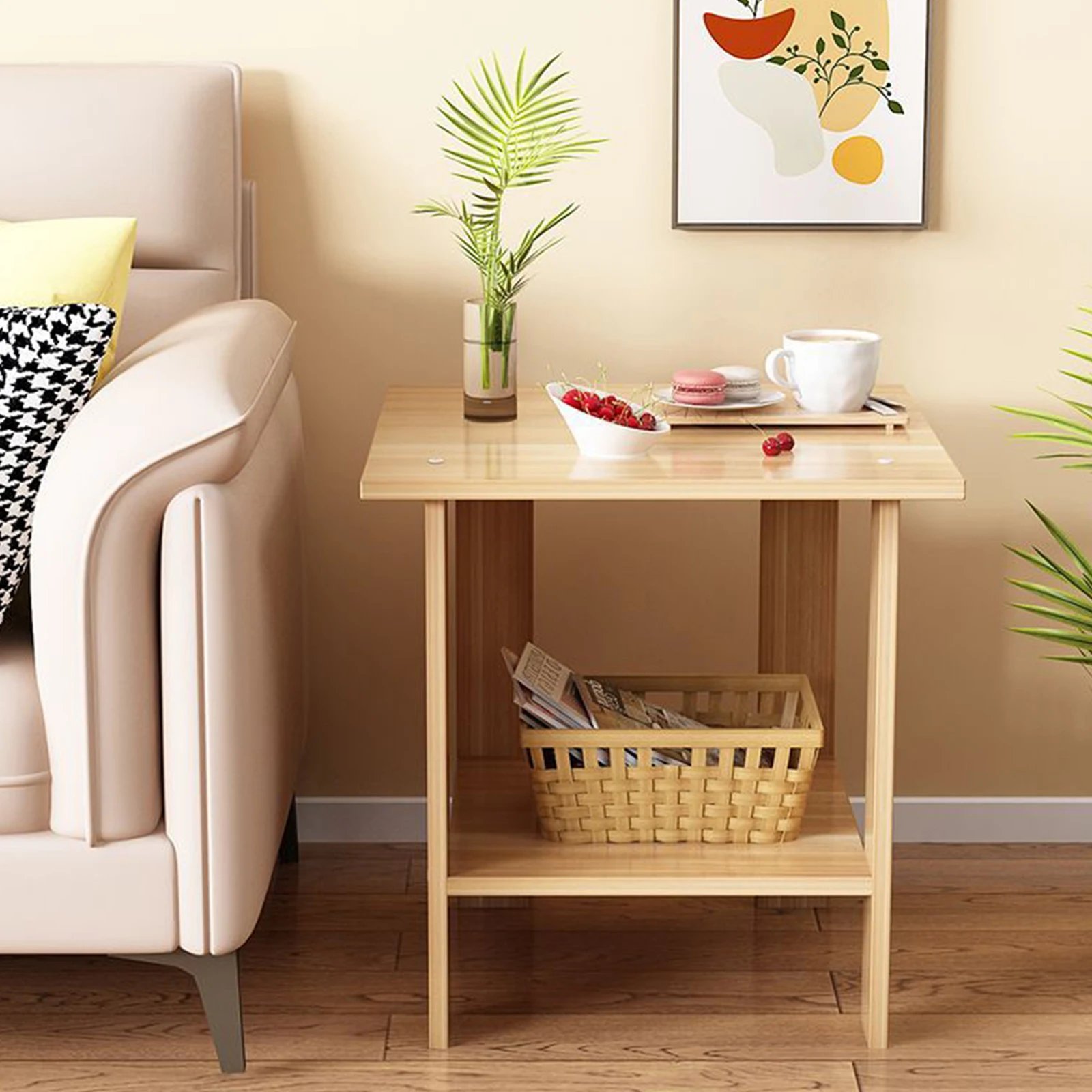 Simple Bedside Table Wooden Double Layers Solid Wood Nightstands Night Table For Table Sofa Side Table Home Furniture - Image 4
