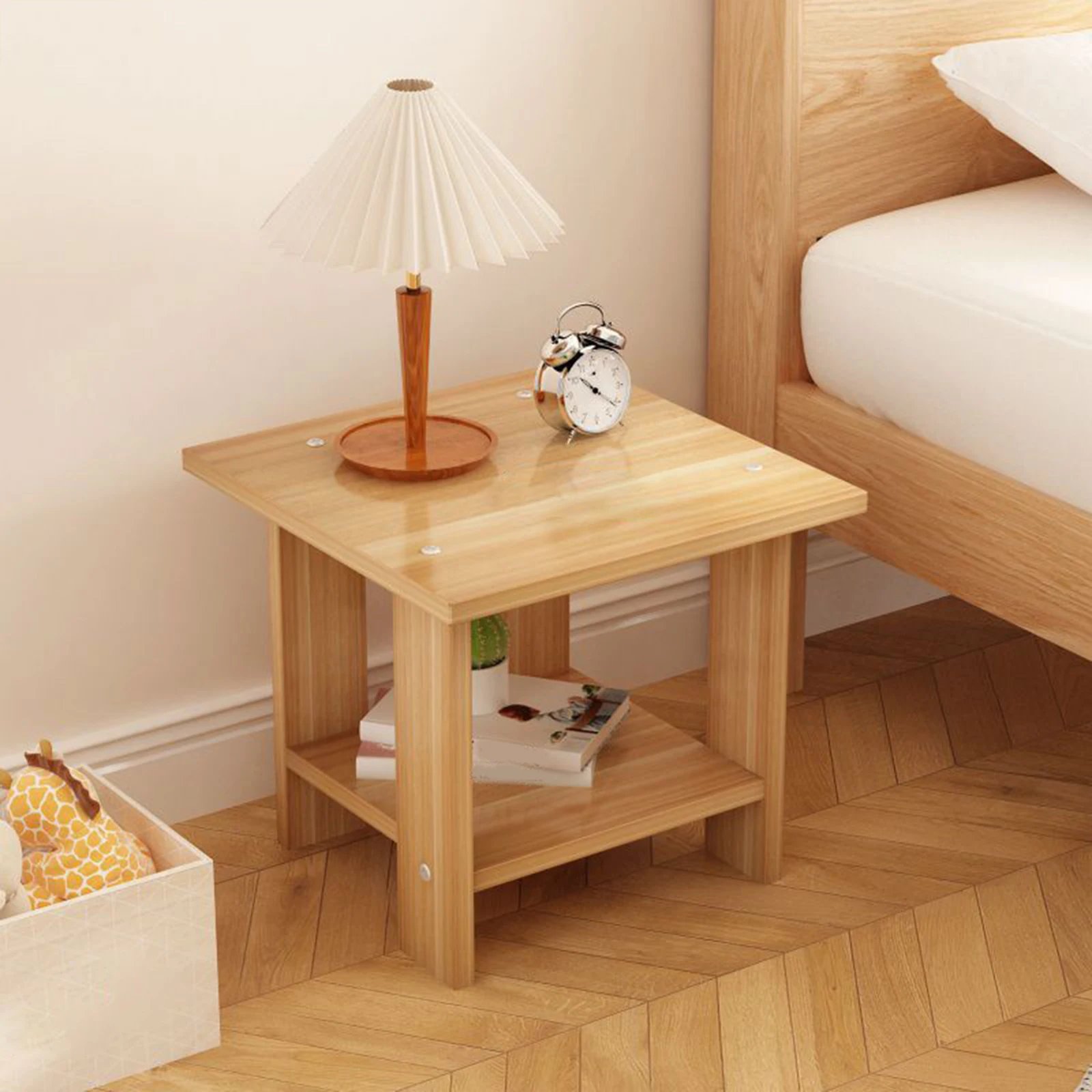Simple Bedside Table Wooden Double Layers Solid Wood Nightstands Night Table For Table Sofa Side Table Home Furniture - Image 2