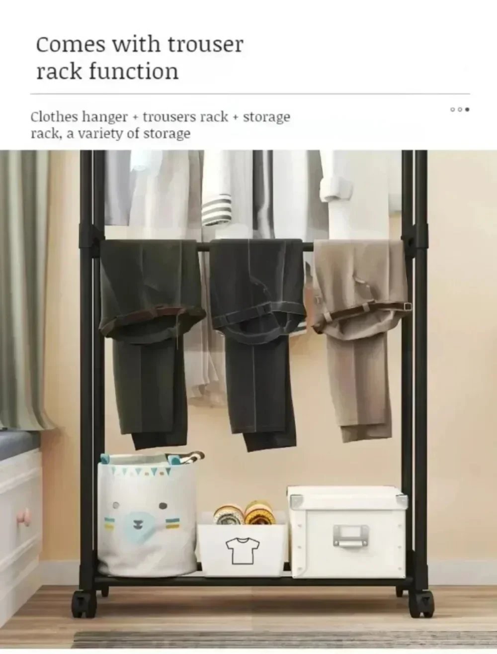 Clothes Hanger Movable and Extendable Floor Standing Wheels Bedroom Extendable Storage Household Items Living Room Furniture