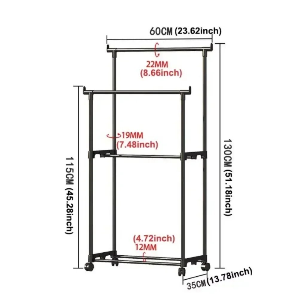 Clothes Hanger Movable and Extendable Floor Standing Wheels Bedroom Extendable Storage Household Items Living Room Furniture