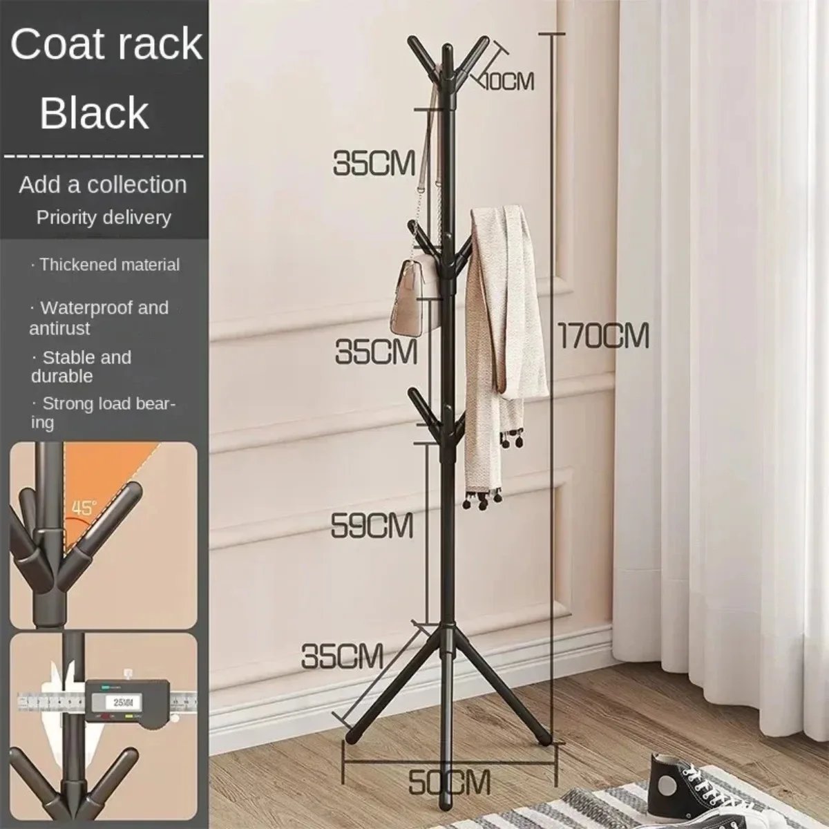 Clothes and Hats Rack Floor To Floor Bedroom Coat Hook Bedroom Vertical Tree Branch Shape Holder Hat Scarf Handbag Storage Hange - Image 6