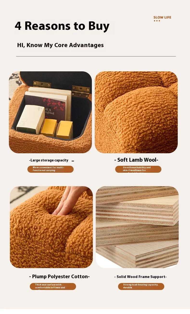Creative Four Sided Soft Stool Storage Stool with Storage Capacity Bedroom Vanity Chair Super Soft Footstep Stool Home Furniture