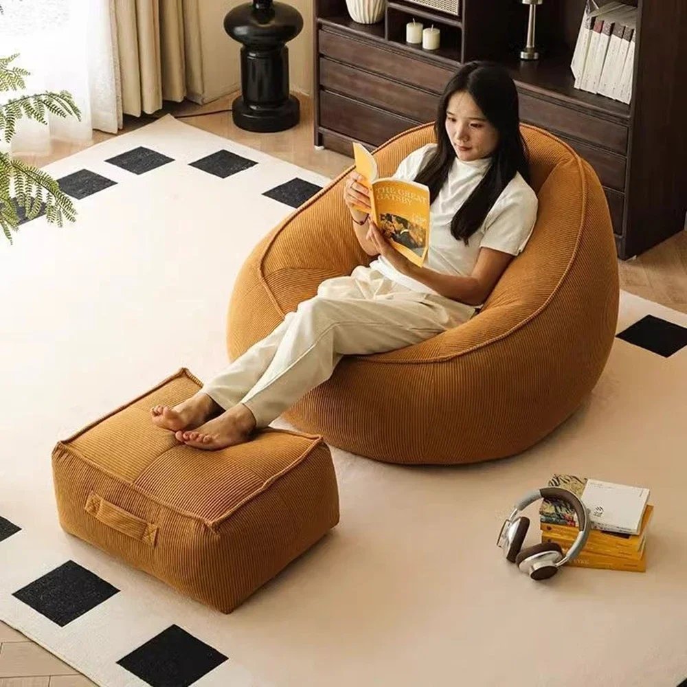 Single Lazy Bean Bag Sofa with Footrest Padding Included Comfortable Sofa Chair for Livingroom Balcony Home Furniture