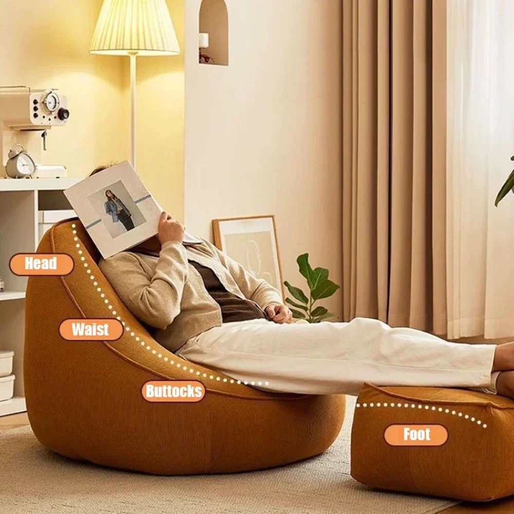 Single Lazy Bean Bag Sofa with Footrest Padding Included Comfortable Sofa Chair for Livingroom Balcony Home Furniture