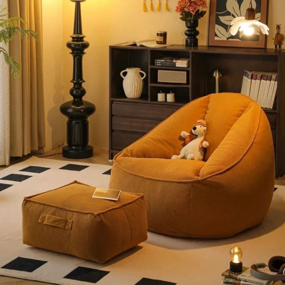 Single Lazy Bean Bag Sofa with Footrest Padding Included Comfortable Sofa Chair for Livingroom Balcony Home Furniture