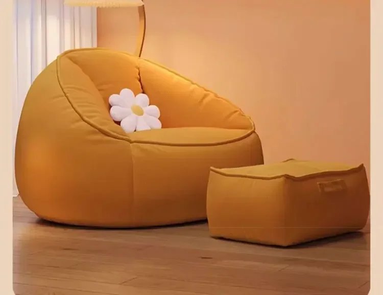 Single Lazy Bean Bag Sofa with Footrest Padding Included Comfortable Sofa Chair for Livingroom Balcony Home Furniture