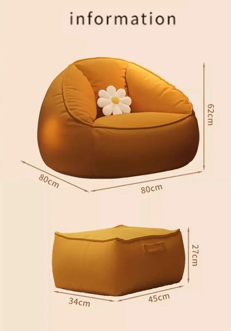 Single Lazy Bean Bag Sofa with Footrest Padding Included Comfortable Sofa Chair for Livingroom Balcony Home Furniture