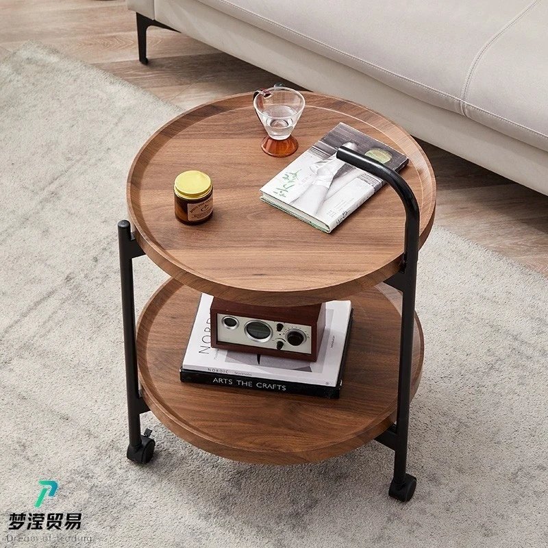 Simple coffee table, movable coffee table, living room sofa, small round table, storage rack