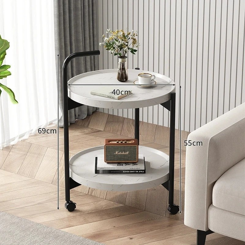 Simple coffee table, movable coffee table, living room sofa, small round table, storage rack