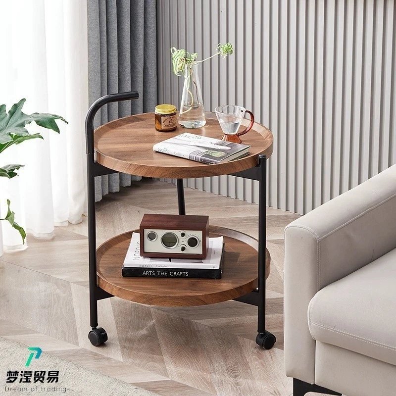 Simple coffee table, movable coffee table, living room sofa, small round table, storage rack