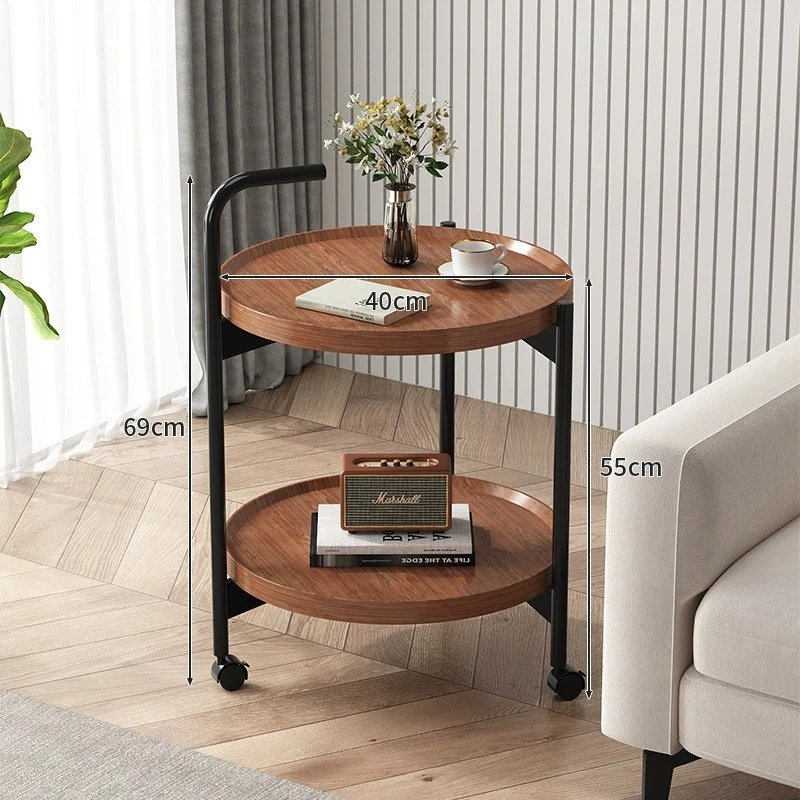Simple coffee table, movable coffee table, living room sofa, small round table, storage rack