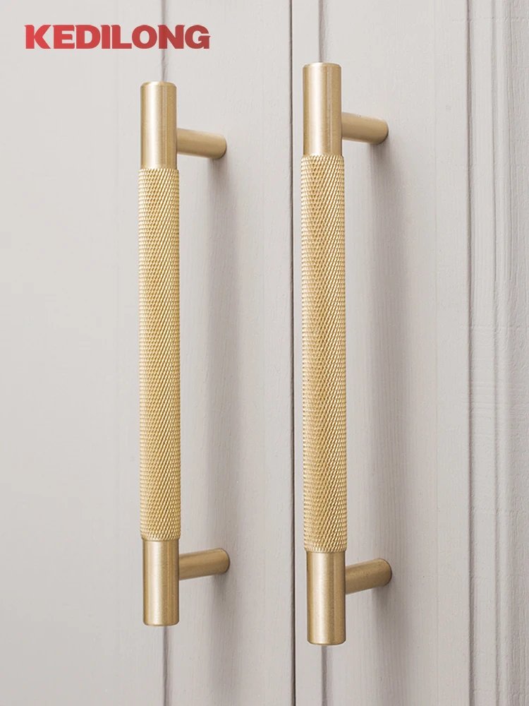 KEDLO European luxury Solid brass embossed gold 500mm long handle American retro antique drawer T-handle cabinet nickel handle