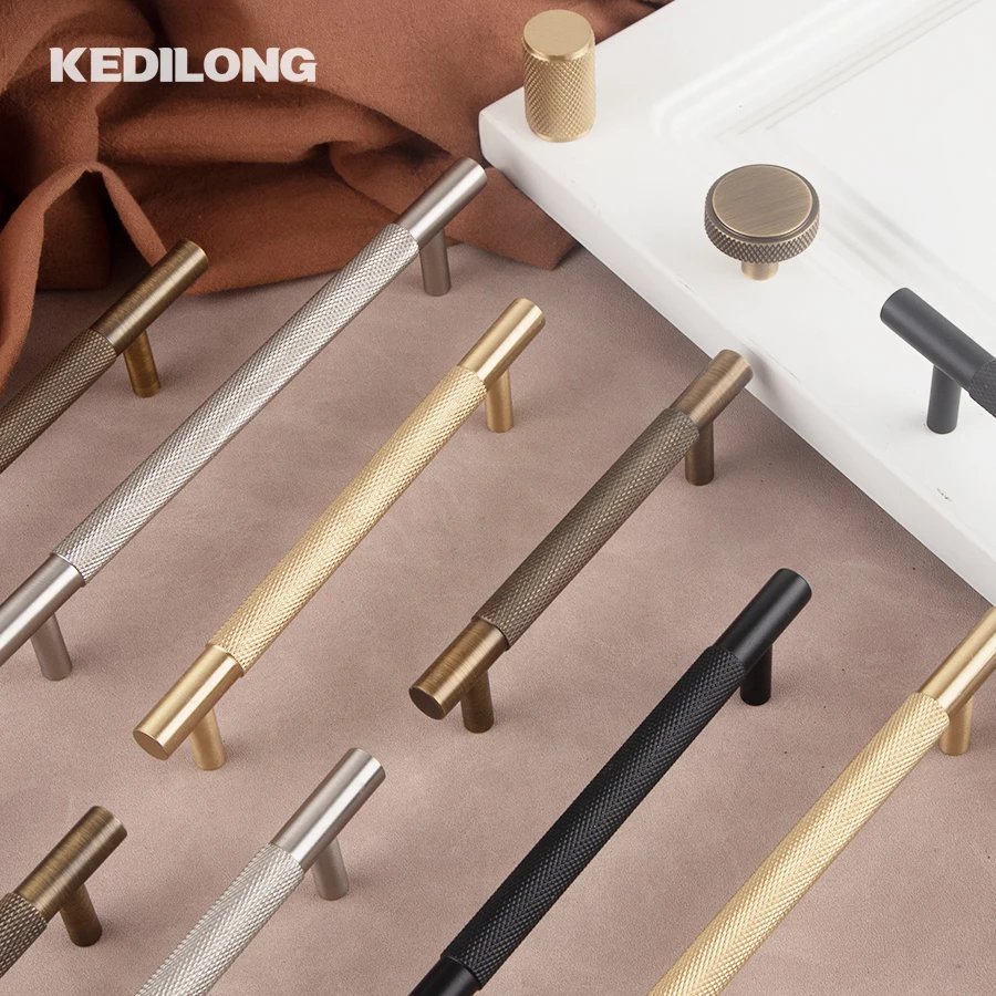 KEDLO European luxury Solid brass embossed gold 500mm long handle American retro antique drawer T-handle cabinet nickel handle